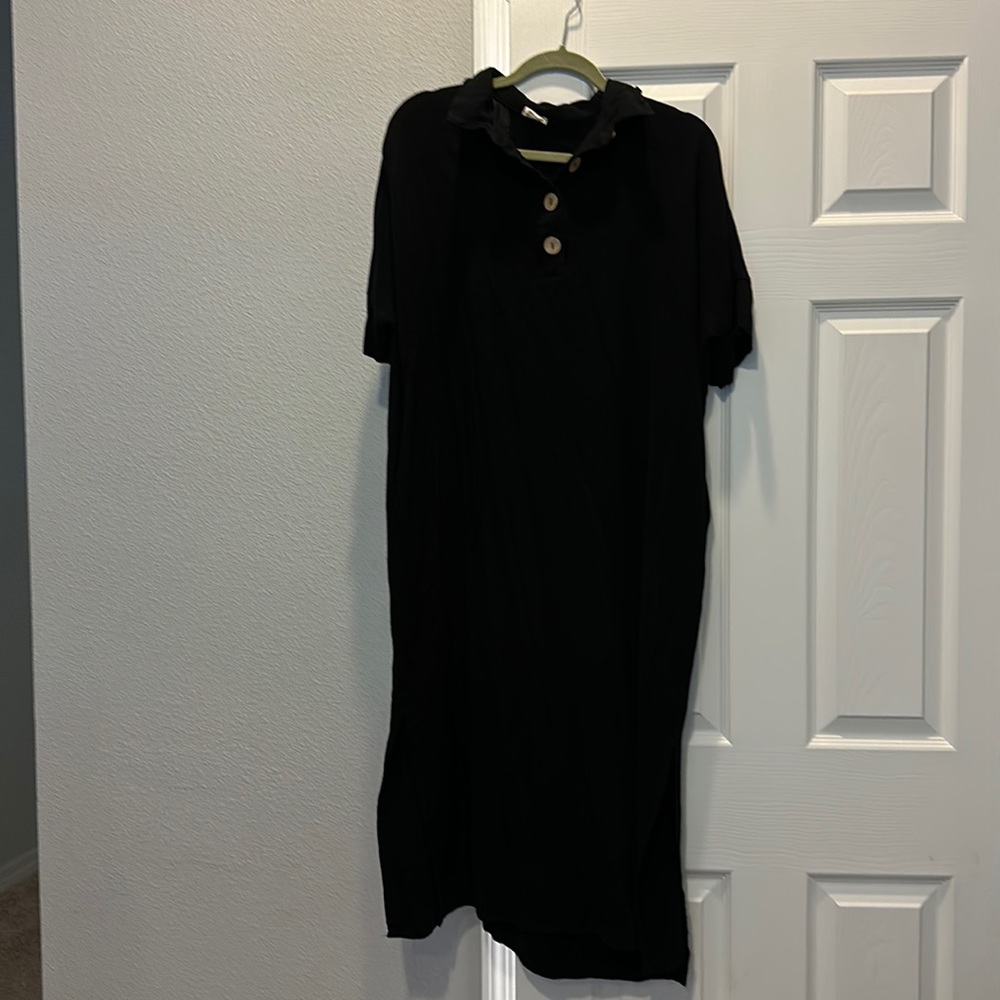 Black linen maternity dress